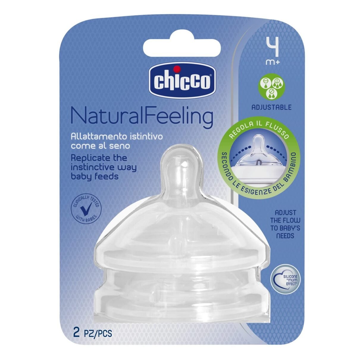 mooth Feeds – Chicco Natural Nipple Breast-like feel for growing babies. Perfect flow for little ones learning to drink independently.
