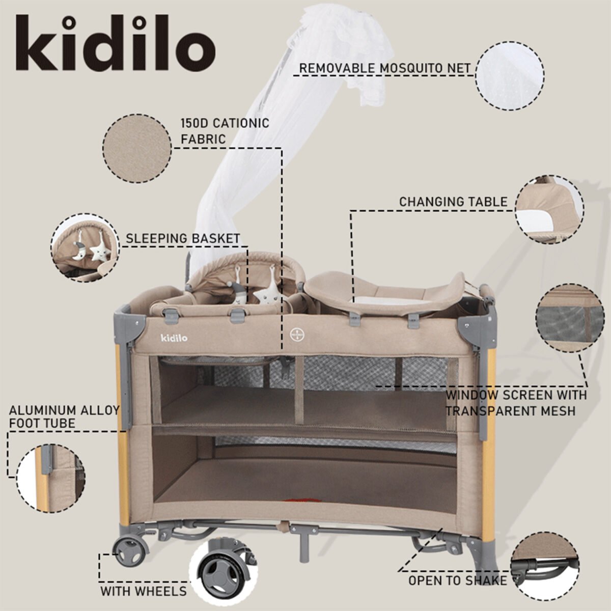 Kidilo T-703M 5-in-1 Baby Bed & Playpen - Image 7